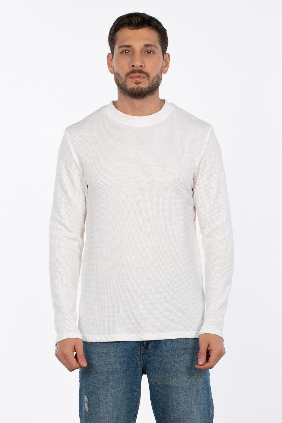 Bisiklet yaka waffal sweat-5073-2 - Ekru