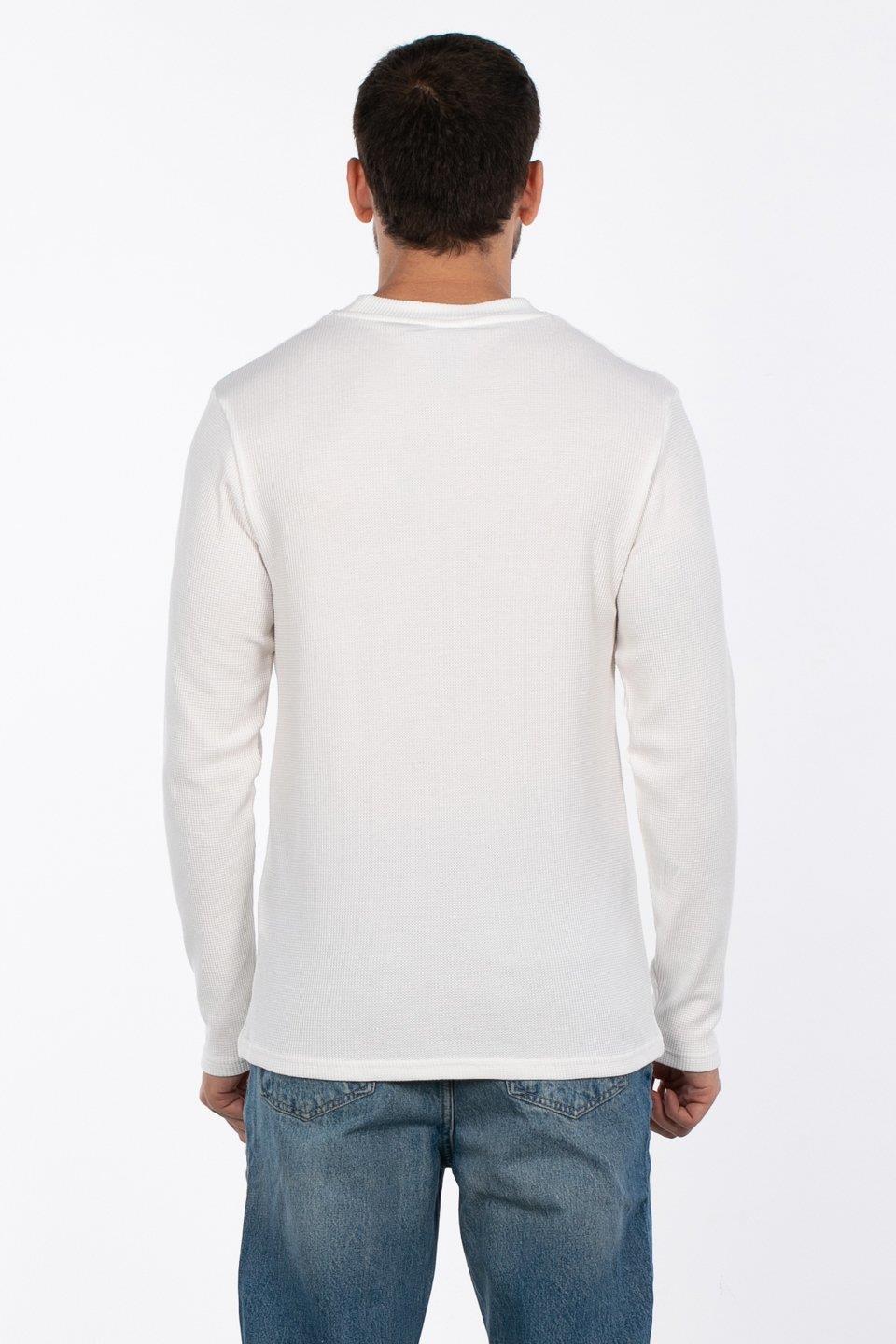 Bisiklet yaka waffal sweat-5073-2 - Ekru