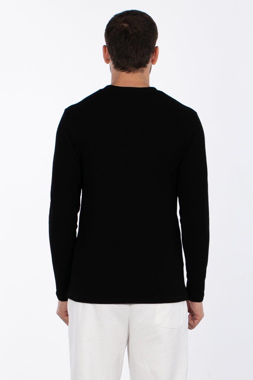Bisiklet yaka waffal sweat-5073-2 - Siyah