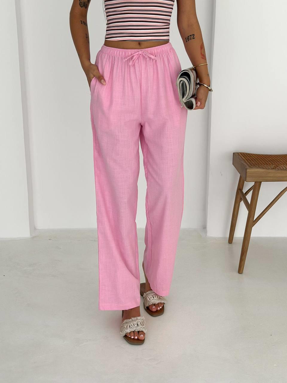 CEPLİ KETEN PANTOLON-2198 - PEMBE