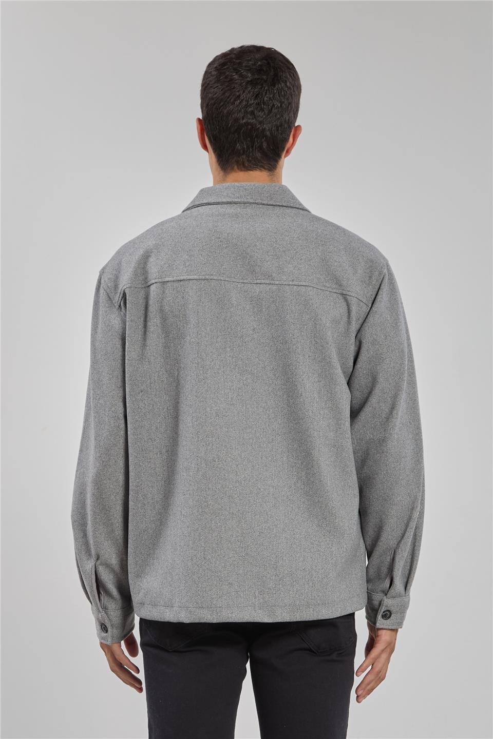Çift cep kaşe ceket-1191 - Gri Melanj