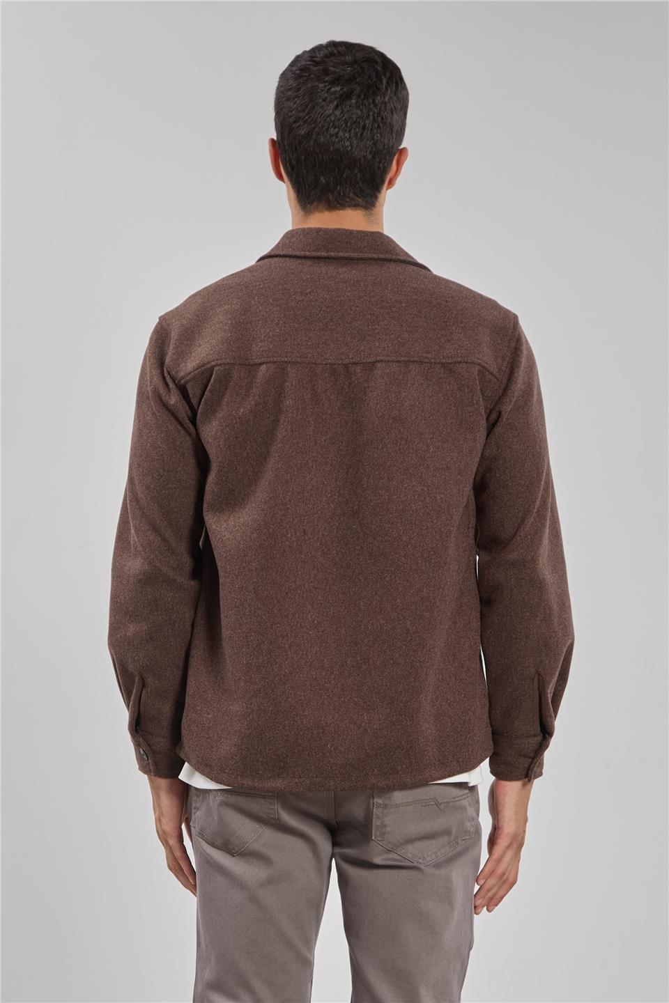 Çift cep kaşe ceket-1191 - Kahve
