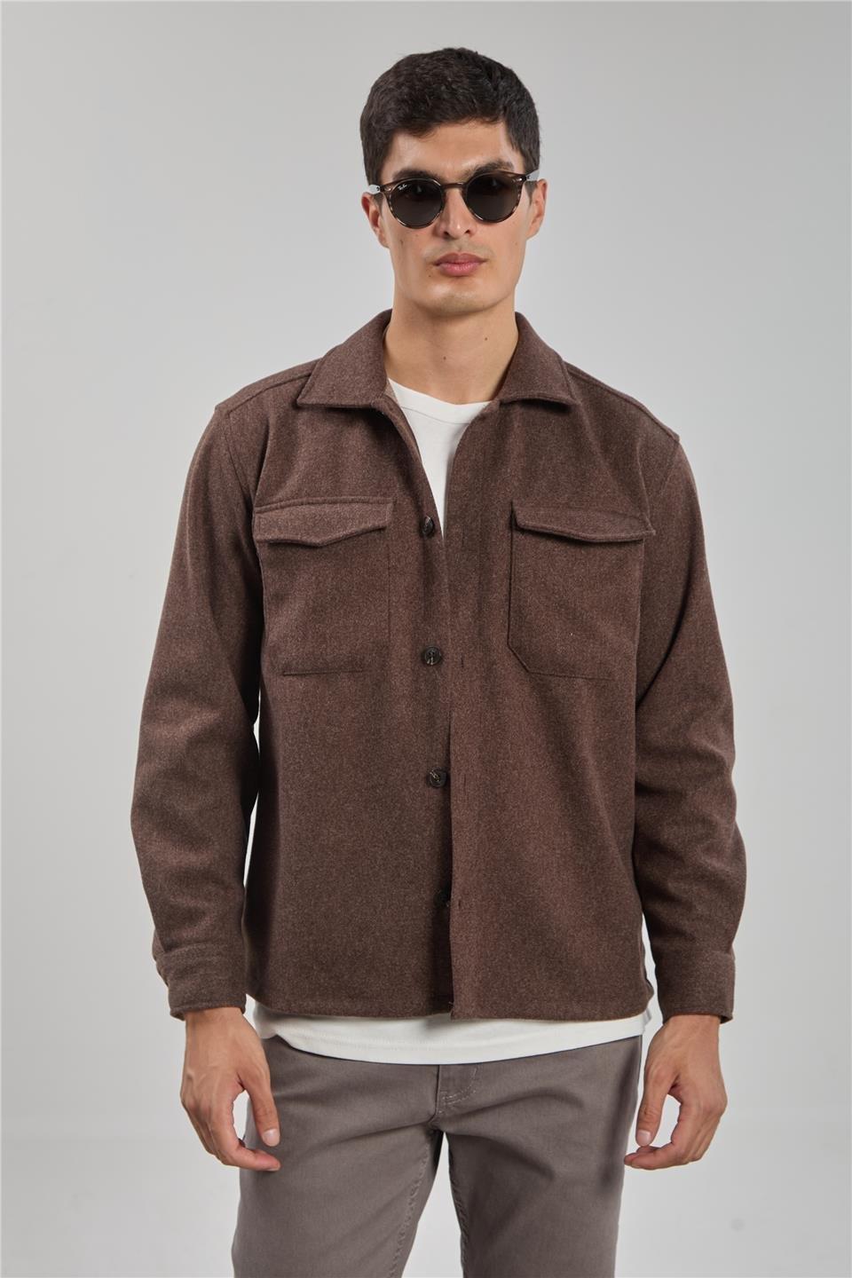 Çift cep kaşe ceket-1191 - Kahve