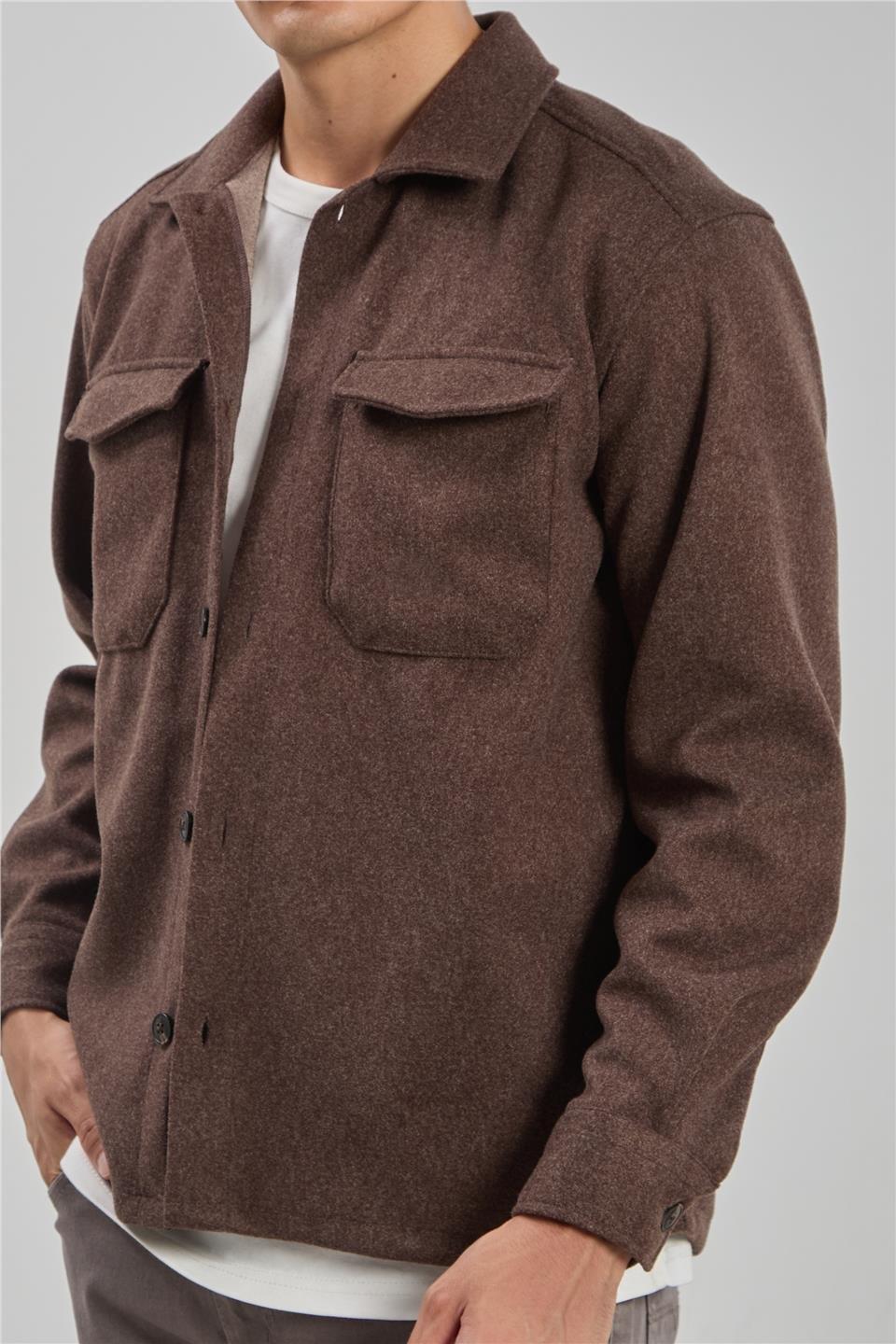 Çift cep kaşe ceket-1191 - Kahve