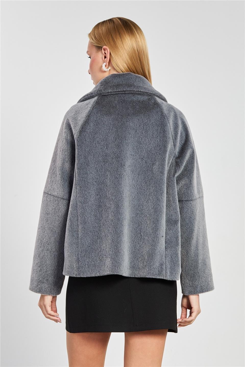 Çift cep oversize kısa kaşe ceket-2731 - Füme
