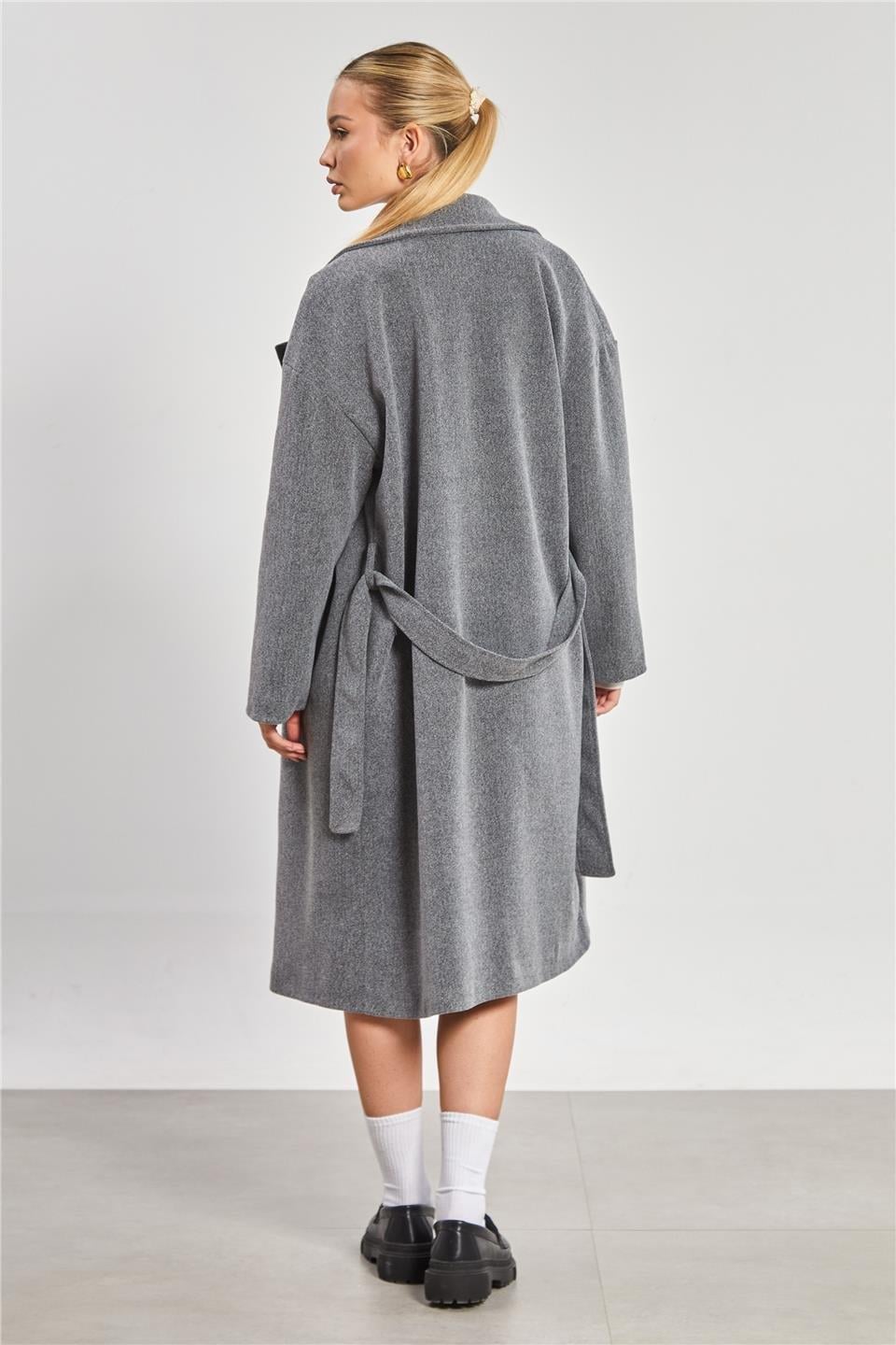 Çift düğmeli oversize kaşe kaban-2498 - Gri