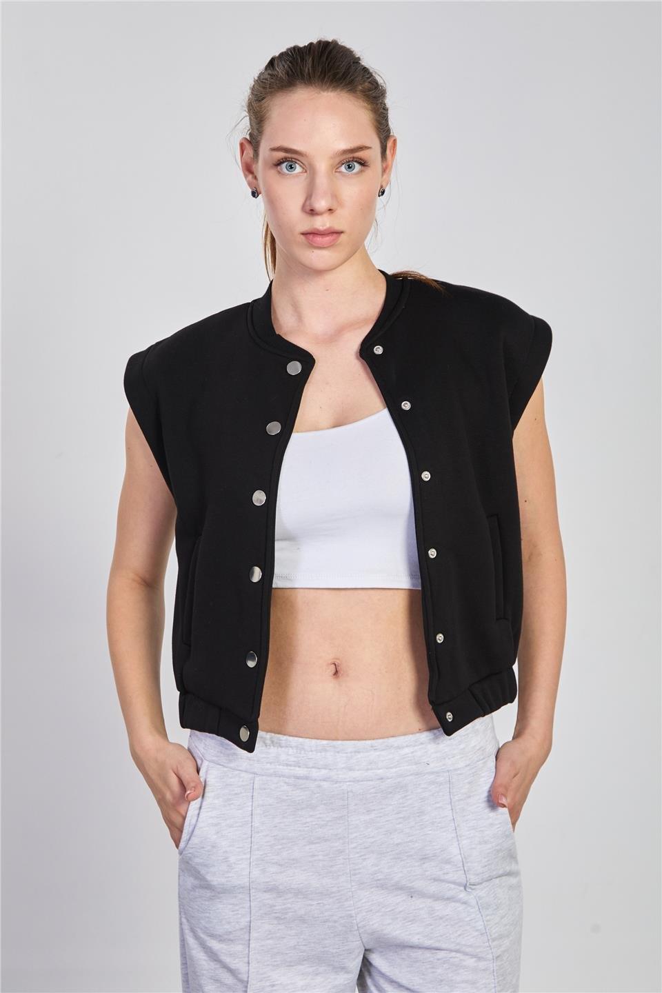 Çıtçıtlı sweat yelek-5688 - Siyah