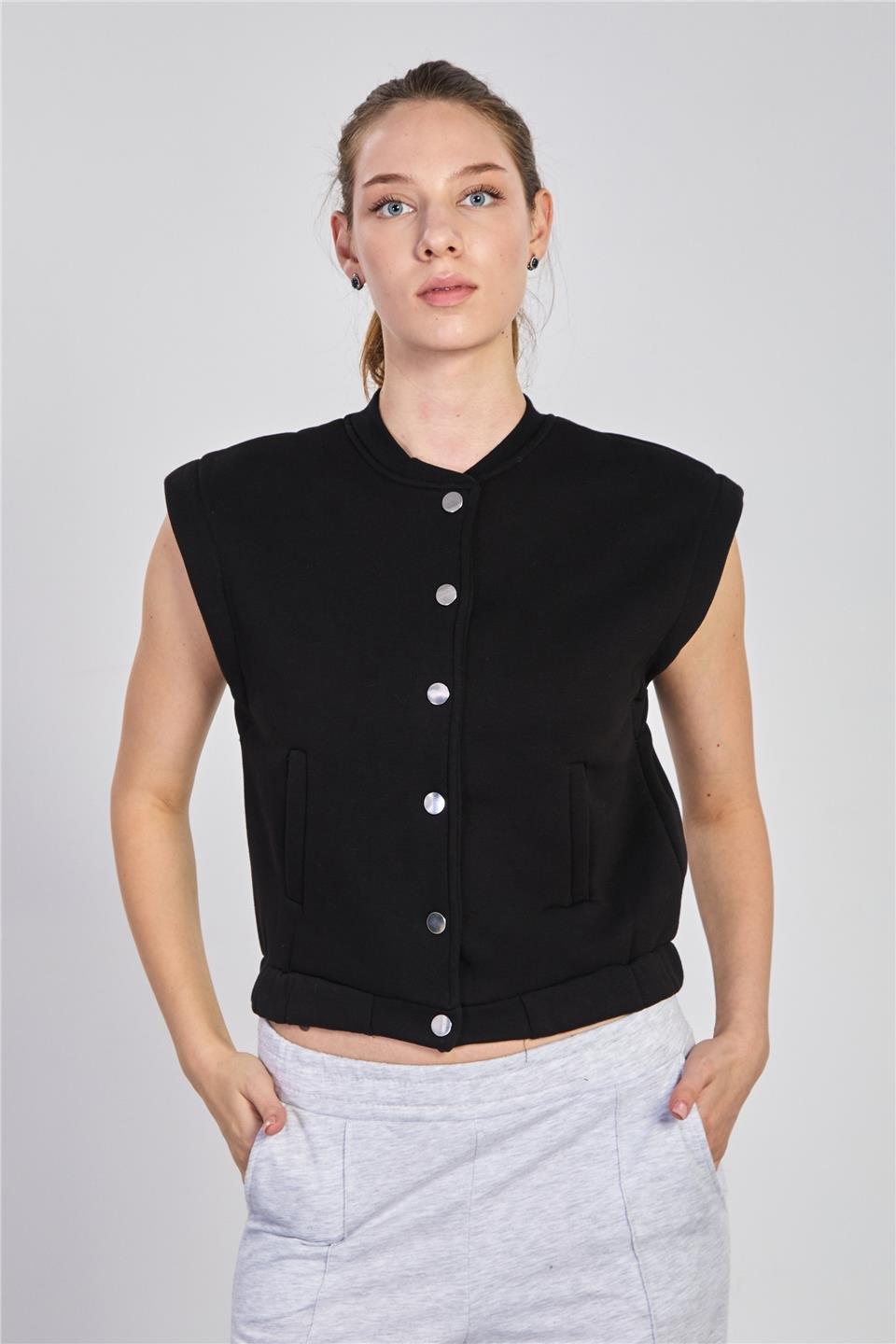 Çıtçıtlı sweat yelek-5688 - Siyah