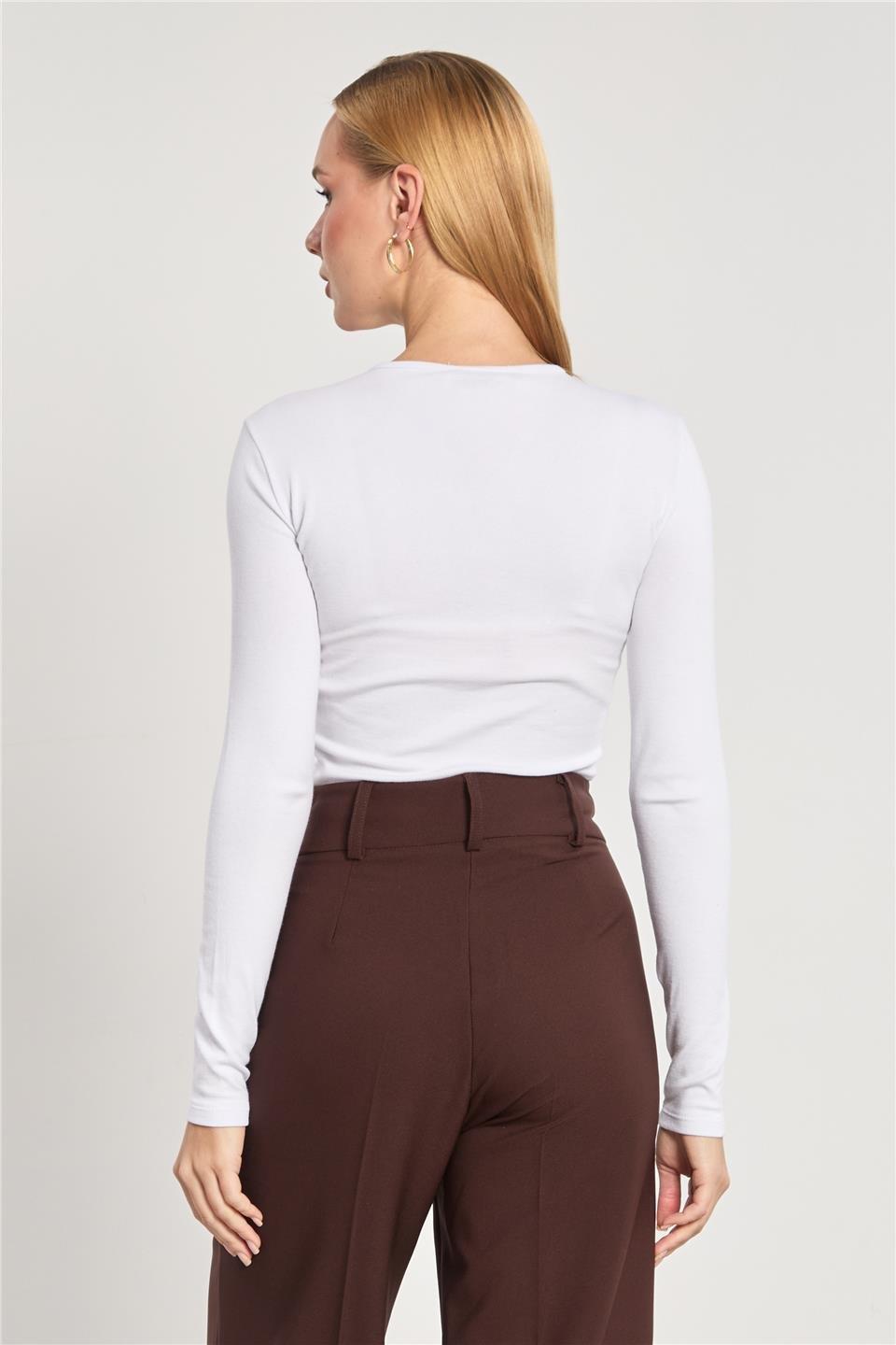 Çıtçıtlı uzun kol body-4460 - Ekru