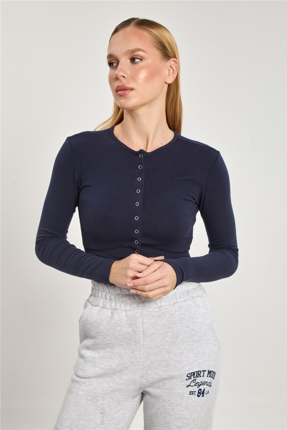 Çıtçıtlı uzun kol body-4460 - Lacivert
