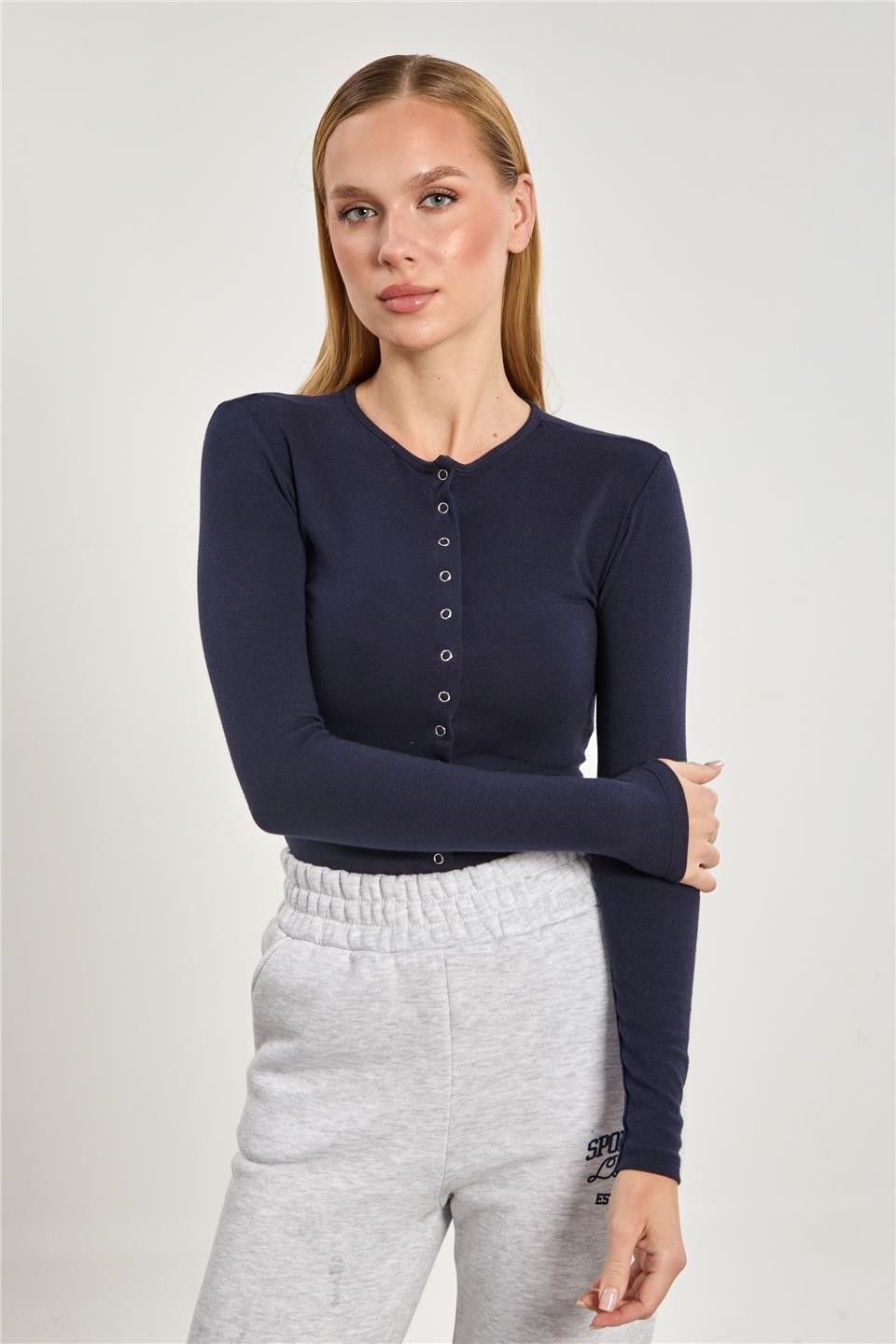 Çıtçıtlı uzun kol body-4460 - Lacivert