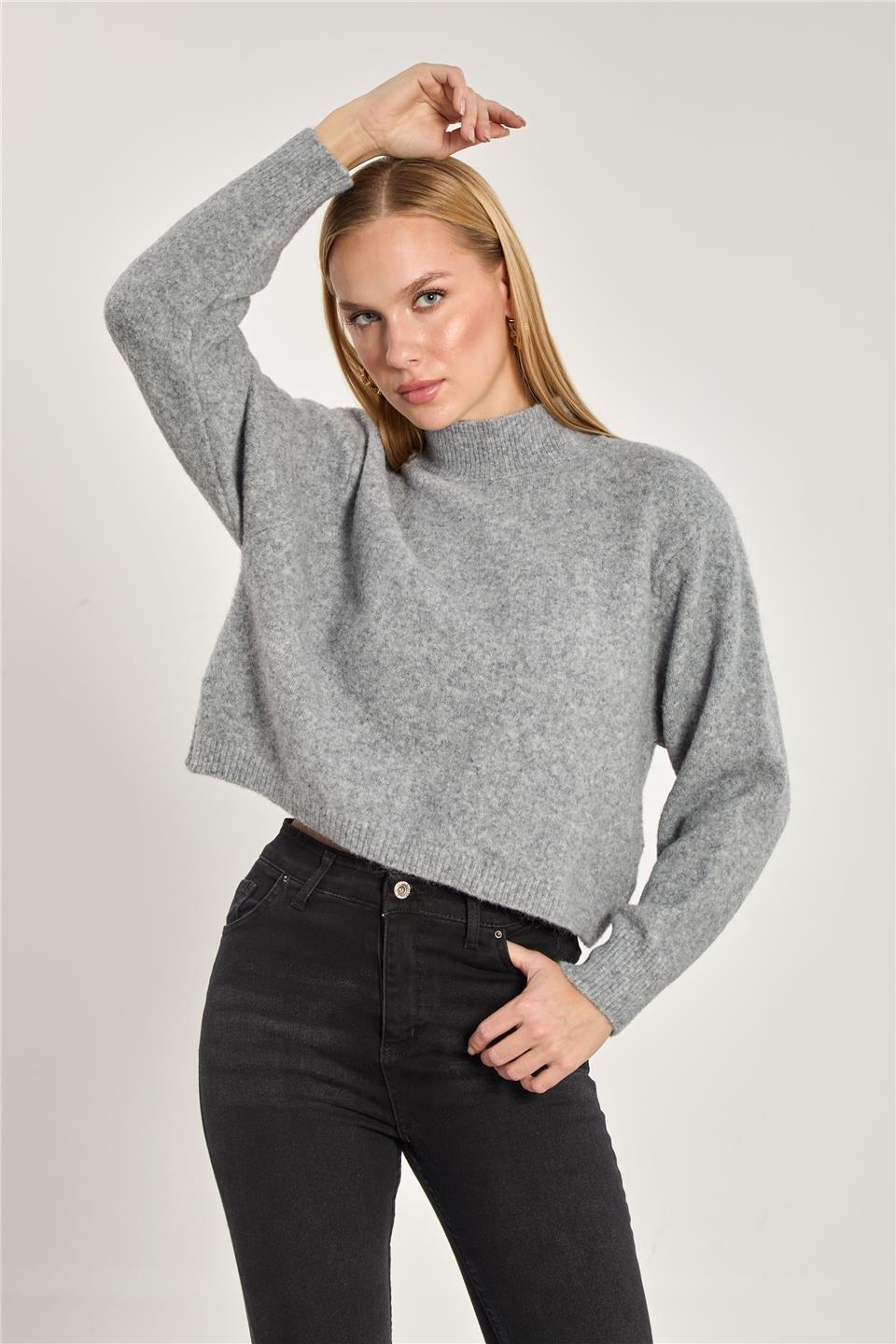 Crop triko kazak-2556 - Gri