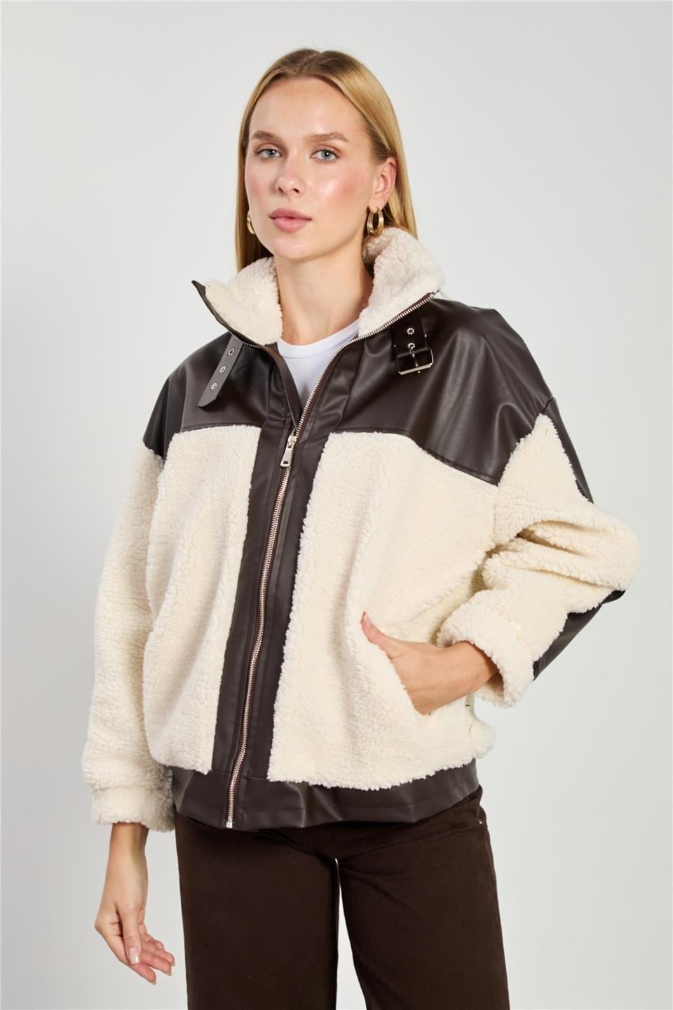 Deri garnili welsoft mont-2631 - Kahve