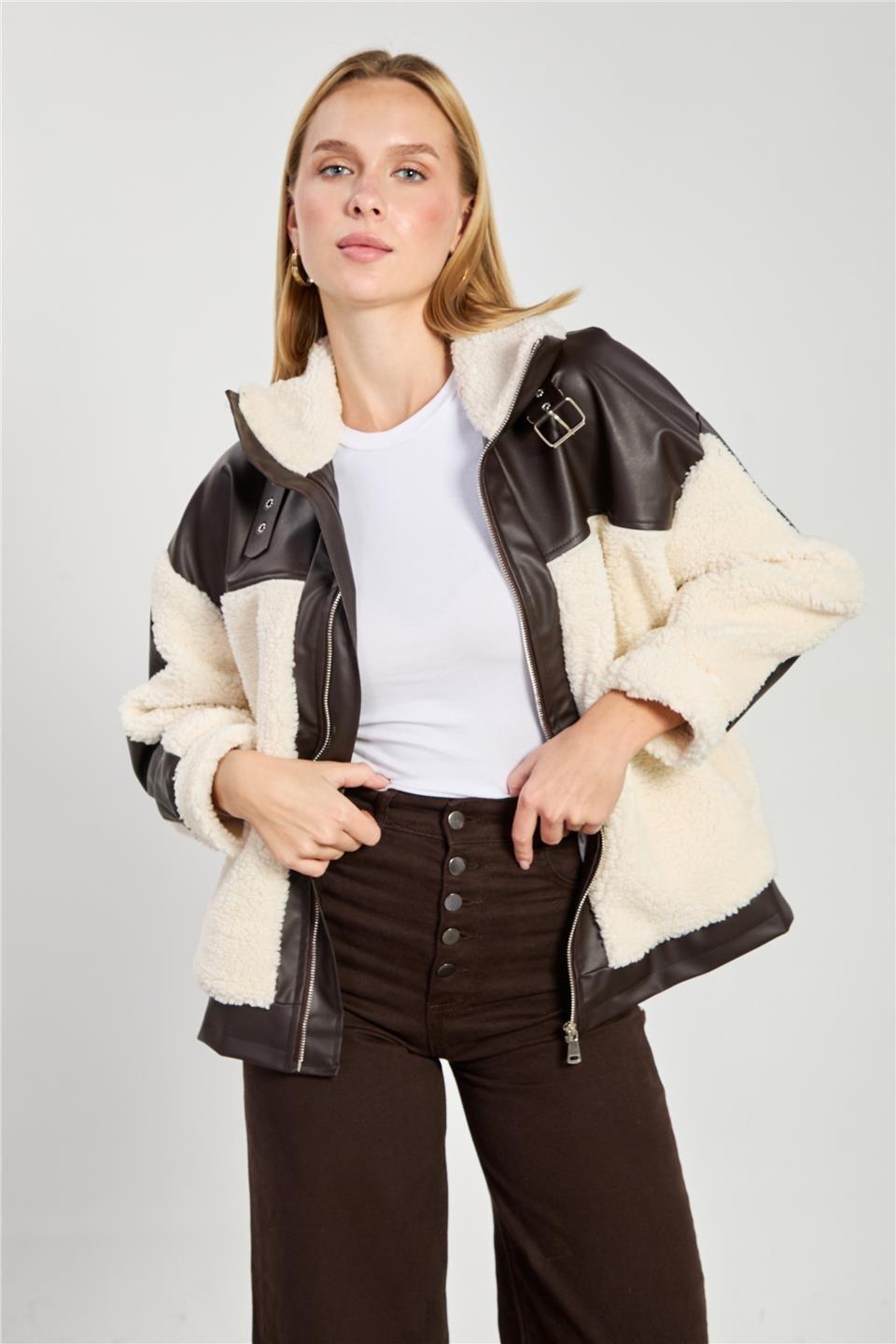 Deri garnili welsoft mont-2631 - Kahve