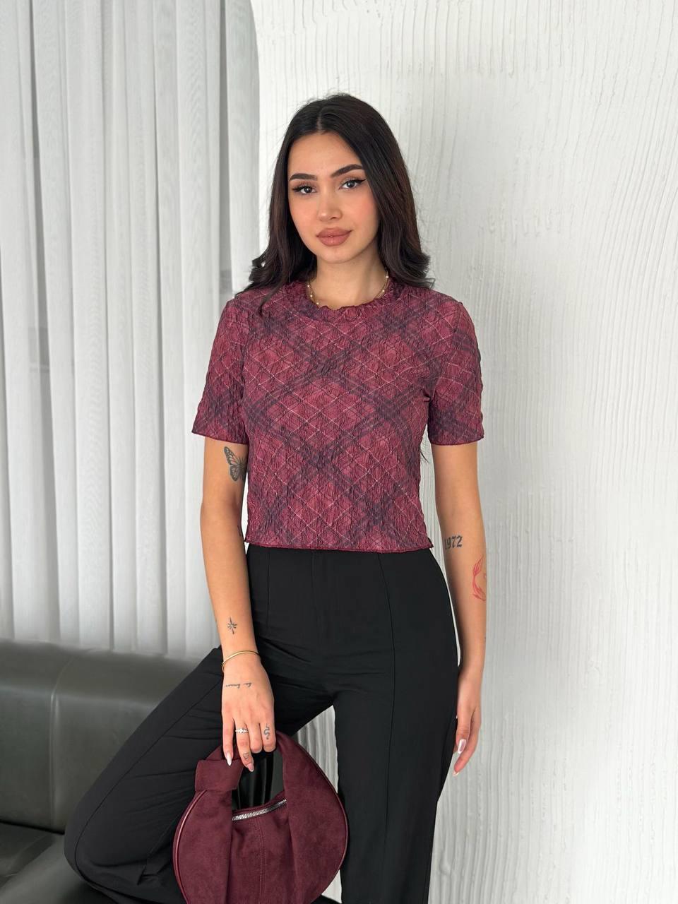 DESENLİ KABARTMA CROP-2002 - BORDO