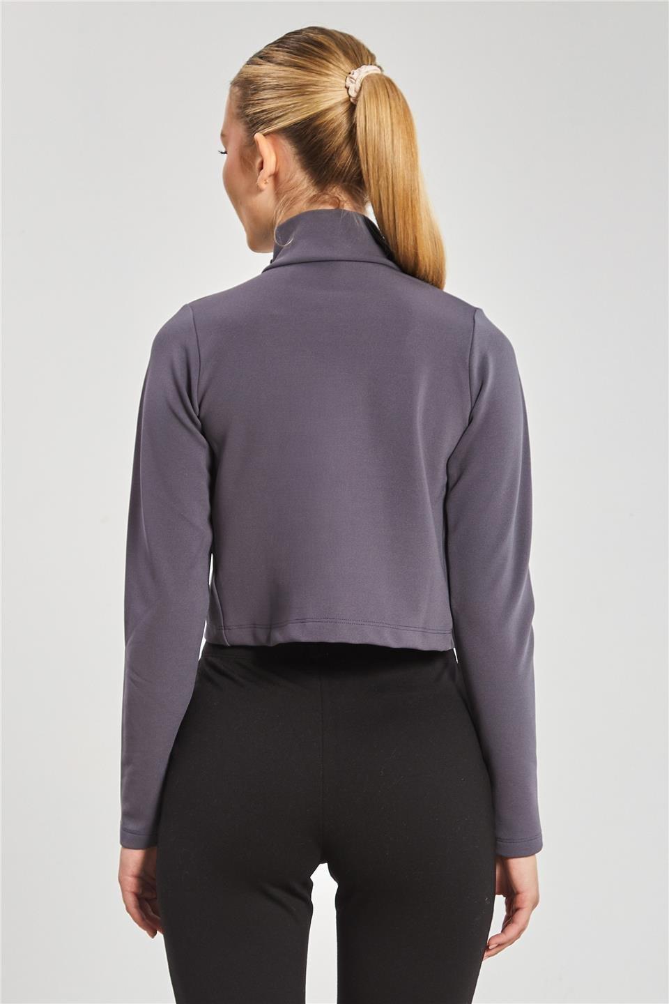 Dik yaka fermuarlı body-612-31 - Füme