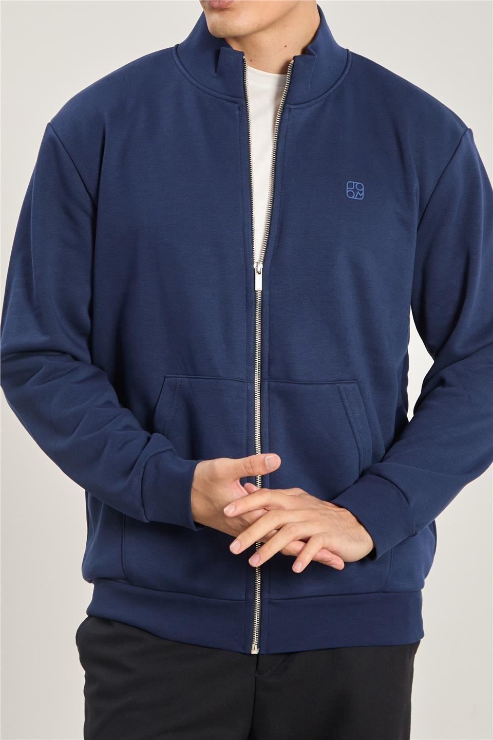Dik yaka fermuarlı sweatshirt-1104 - İndigo