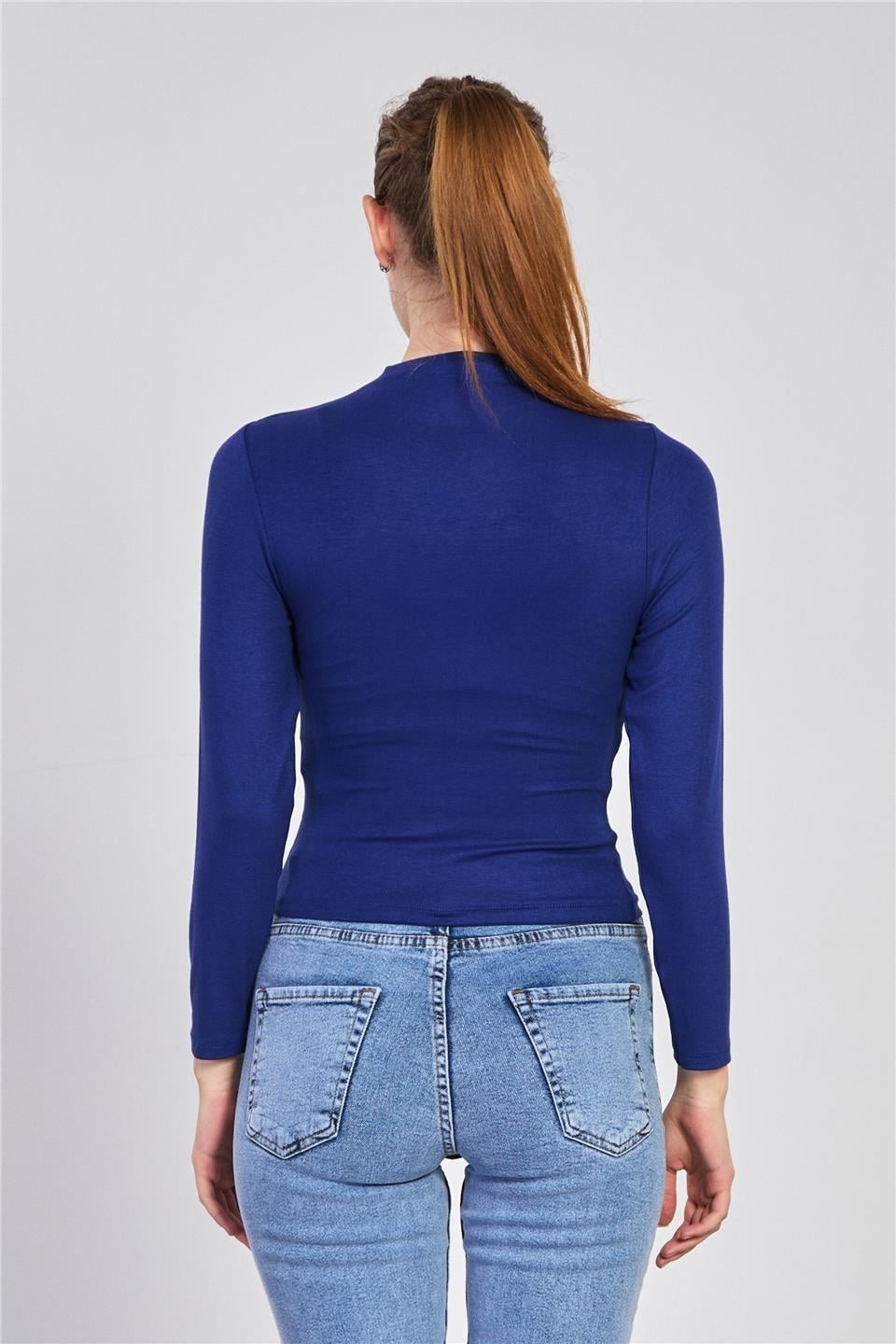 Dik yaka uzun kol body-6493 - Lacivert