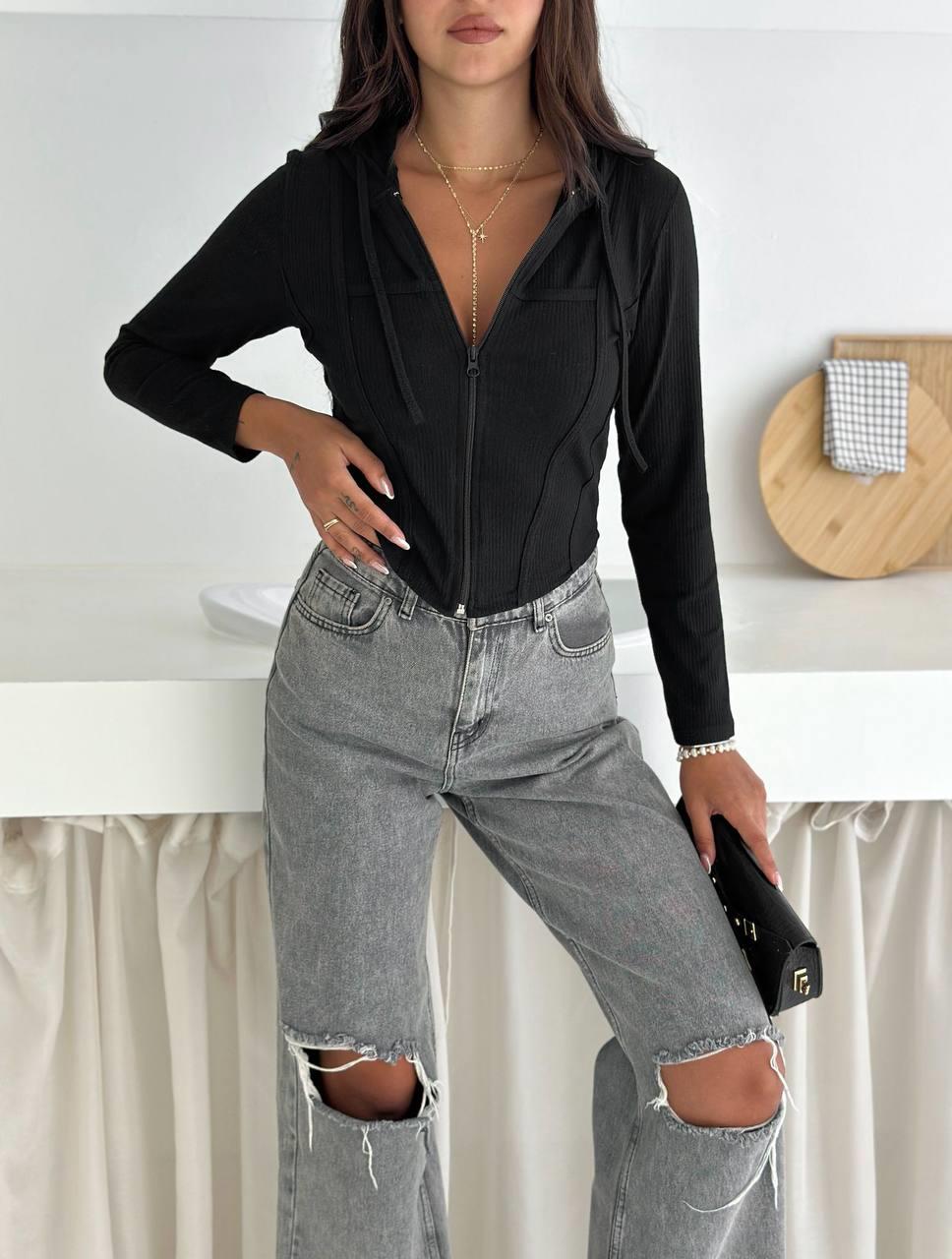FERMUARLI BİYE DETAY CROP-2192 - SİYAH