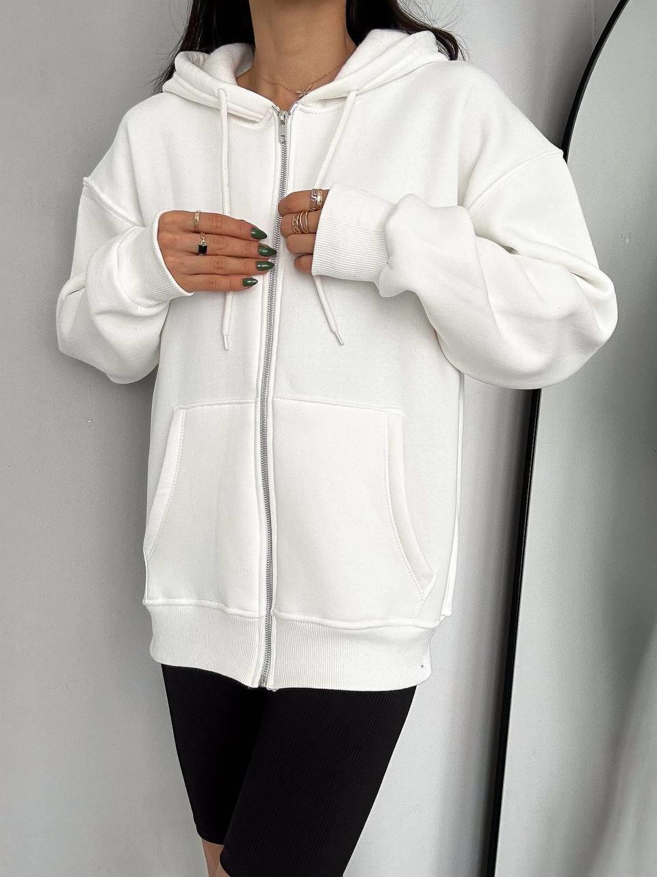 FERMUARLI OVERSİZE SWEATERS-1592 - BEYAZ