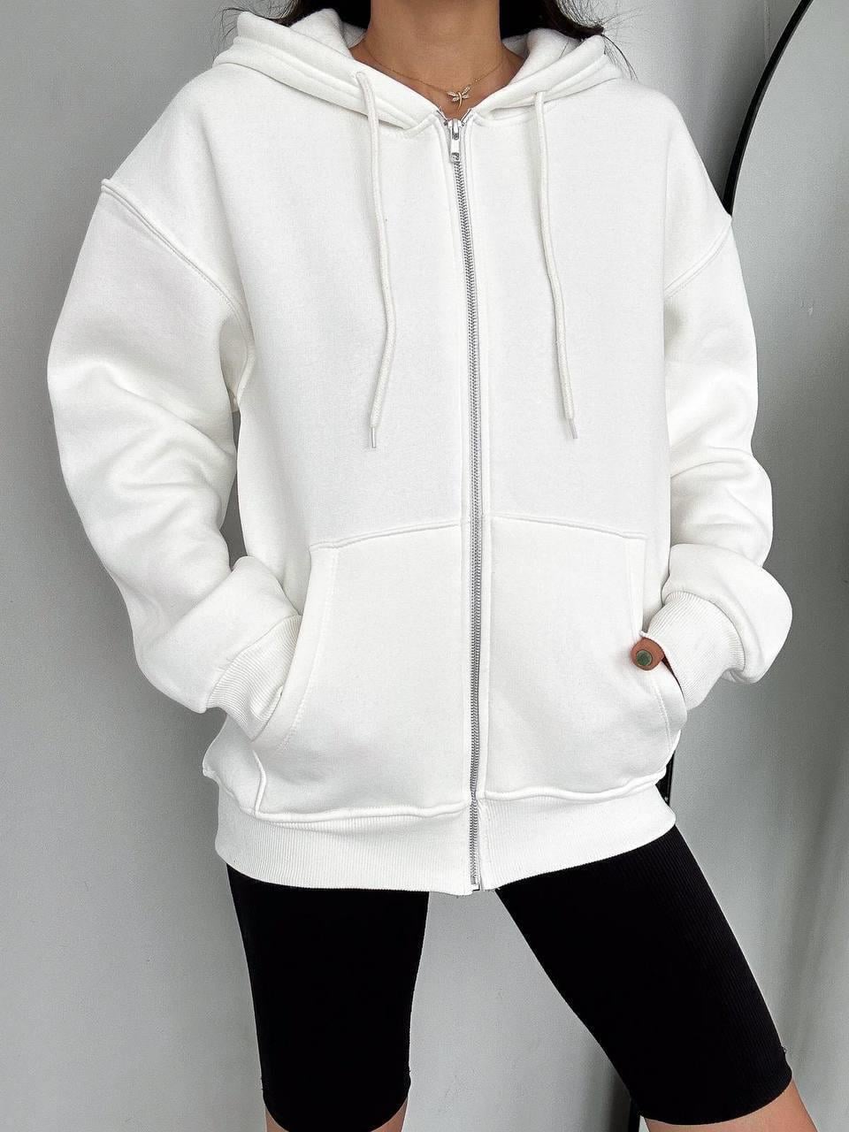 FERMUARLI OVERSİZE SWEATERS-1592 - BEYAZ