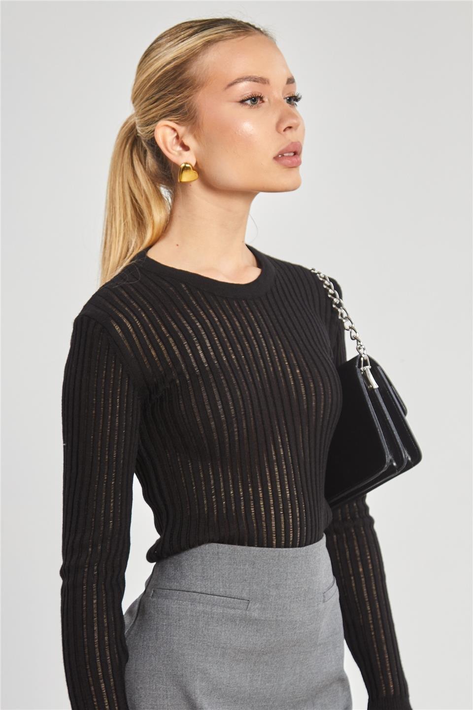 Fitilli triko body-6564 - Siyah