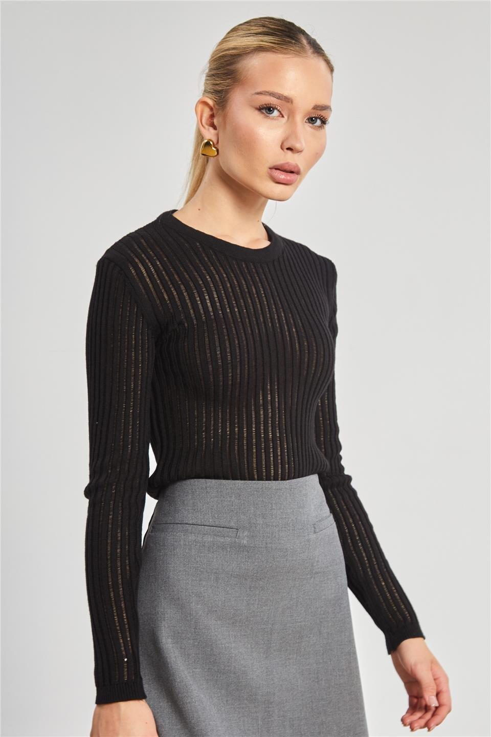 Fitilli triko body-6564 - Siyah