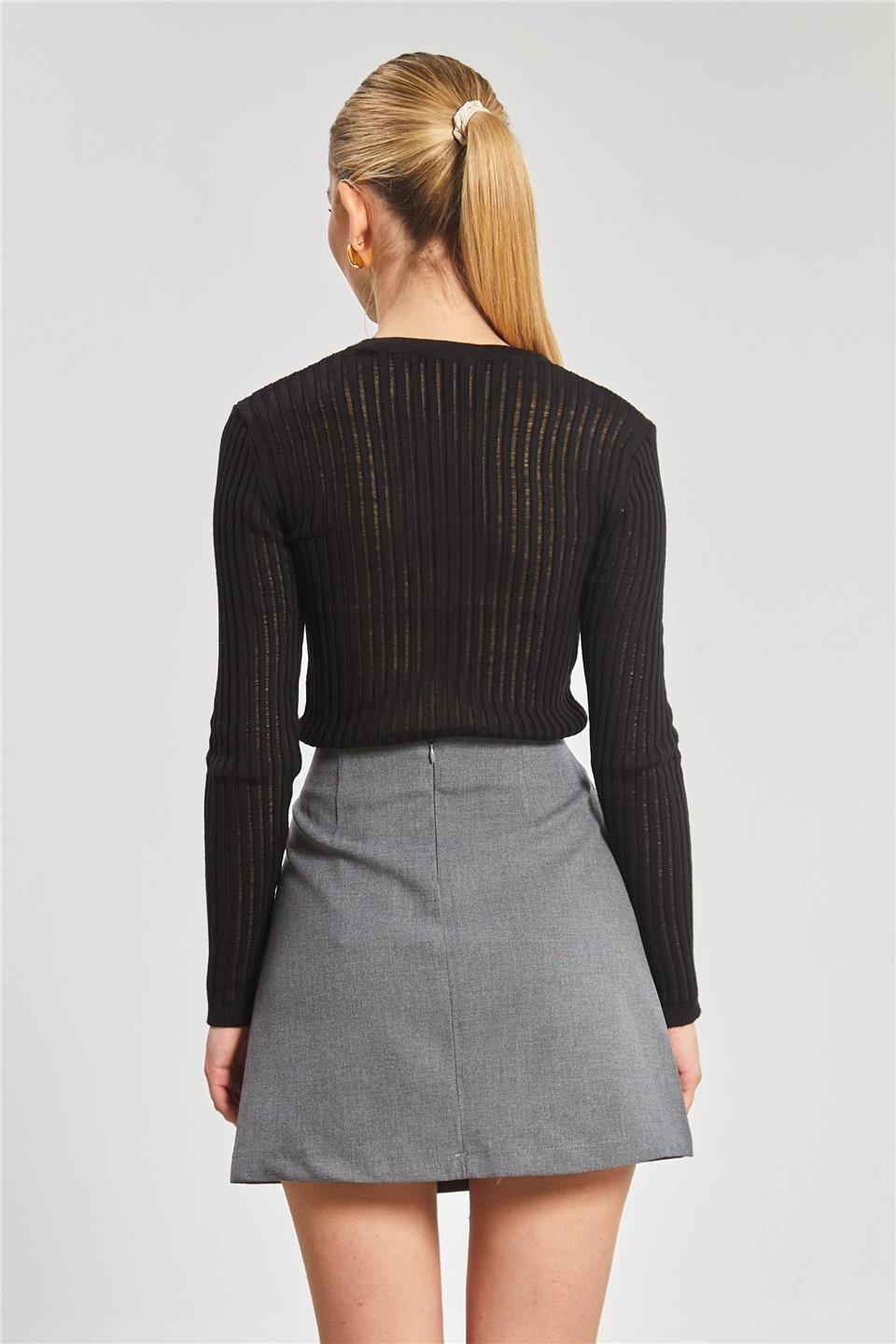 Fitilli triko body-6564 - Siyah