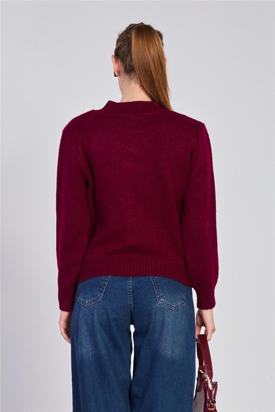 Fiyonklu triko kazak-5045 - Bordo