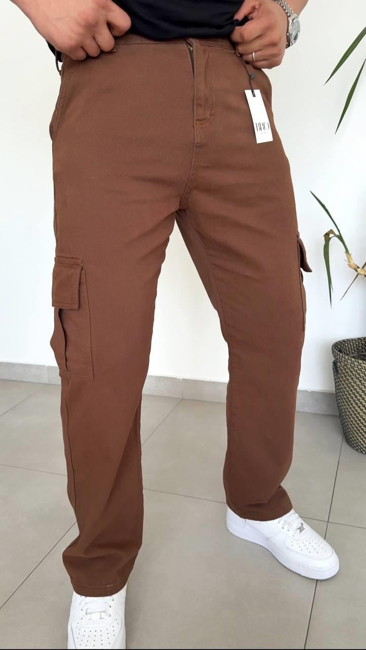 GABARDİN KARGO CEP BAGGY PANTOLON-5000 - KAHVE