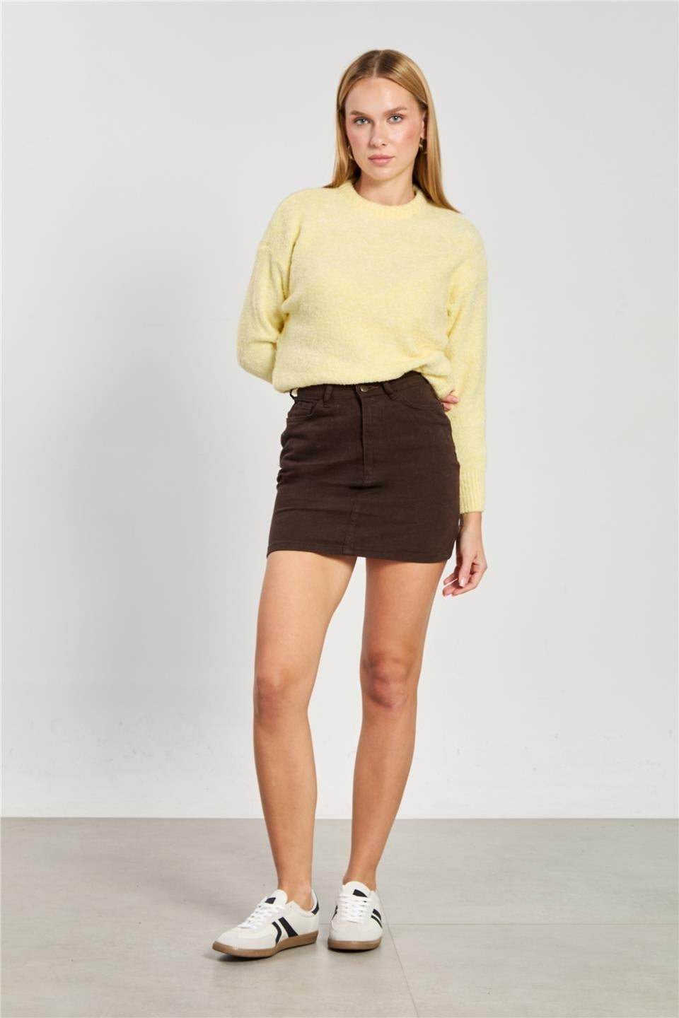 Gabardin mini etek-1743 - Acı Kahve