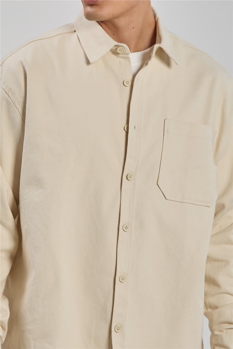 Gabardin uzun kol gömlek-9059 - Ekru