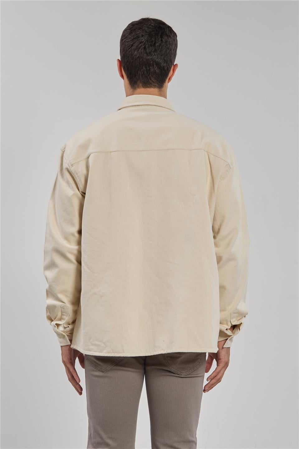 Gabardin uzun kol gömlek-9059 - Ekru