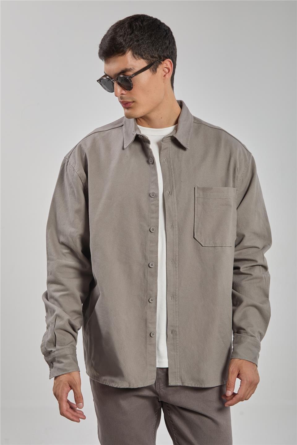 Gabardin uzun kol gömlek-9059 - Gri