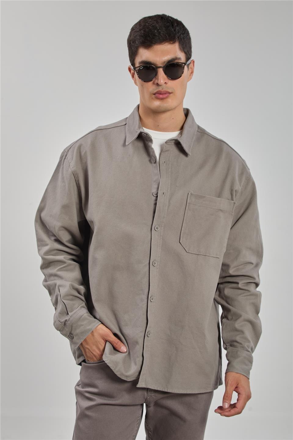 Gabardin uzun kol gömlek-9059 - Gri