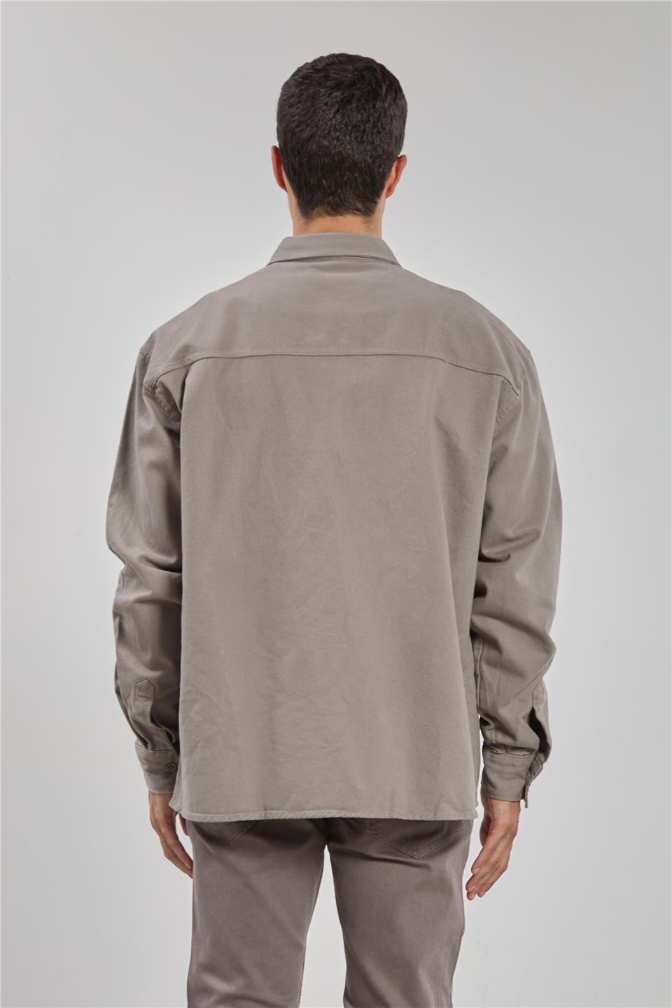 Gabardin uzun kol gömlek-9059 - Gri