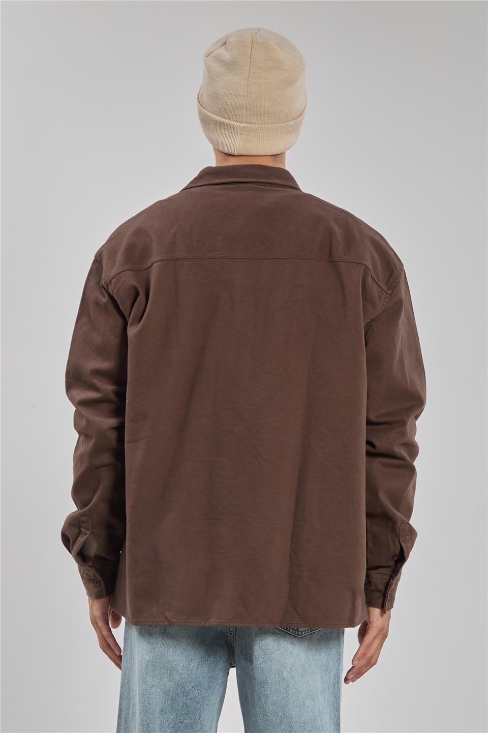 Gabardin uzun kol gömlek-9059 - Kahve