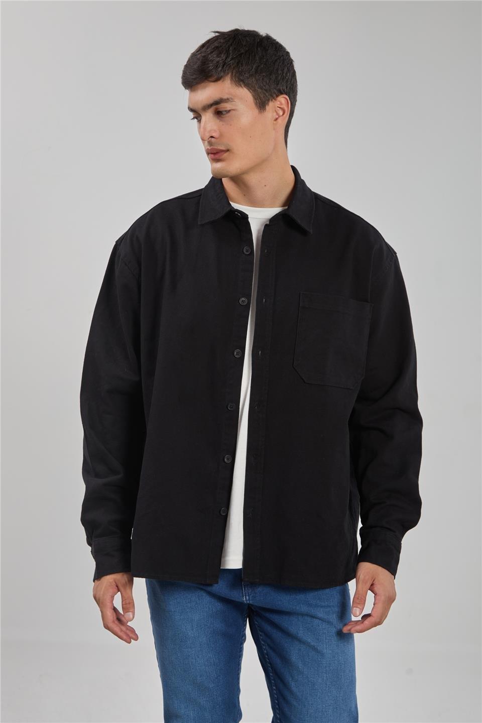 Gabardin uzun kol gömlek-9059 - Siyah