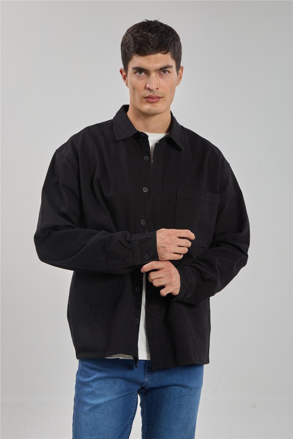 Gabardin uzun kol gömlek-9059 - Siyah