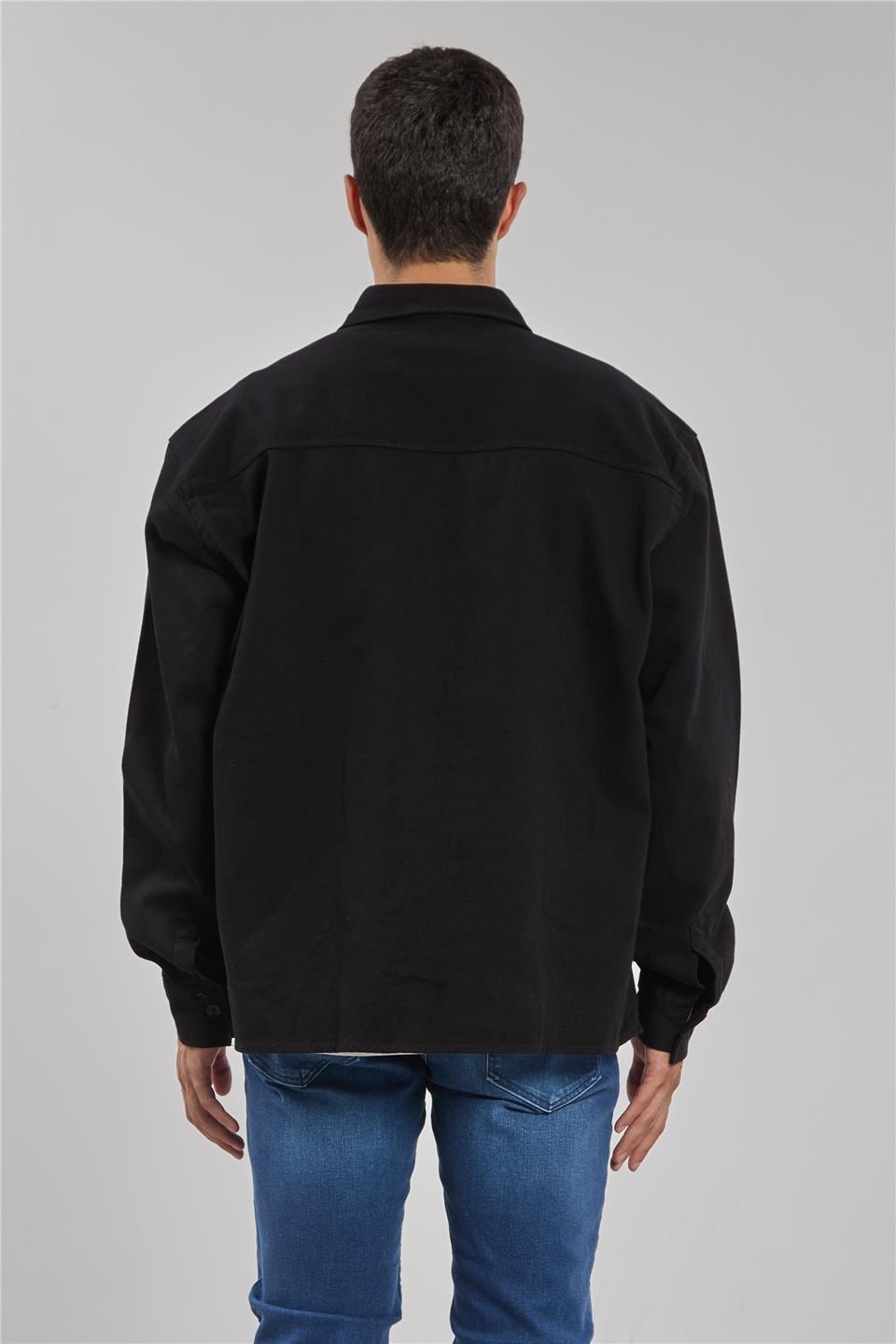 Gabardin uzun kol gömlek-9059 - Siyah