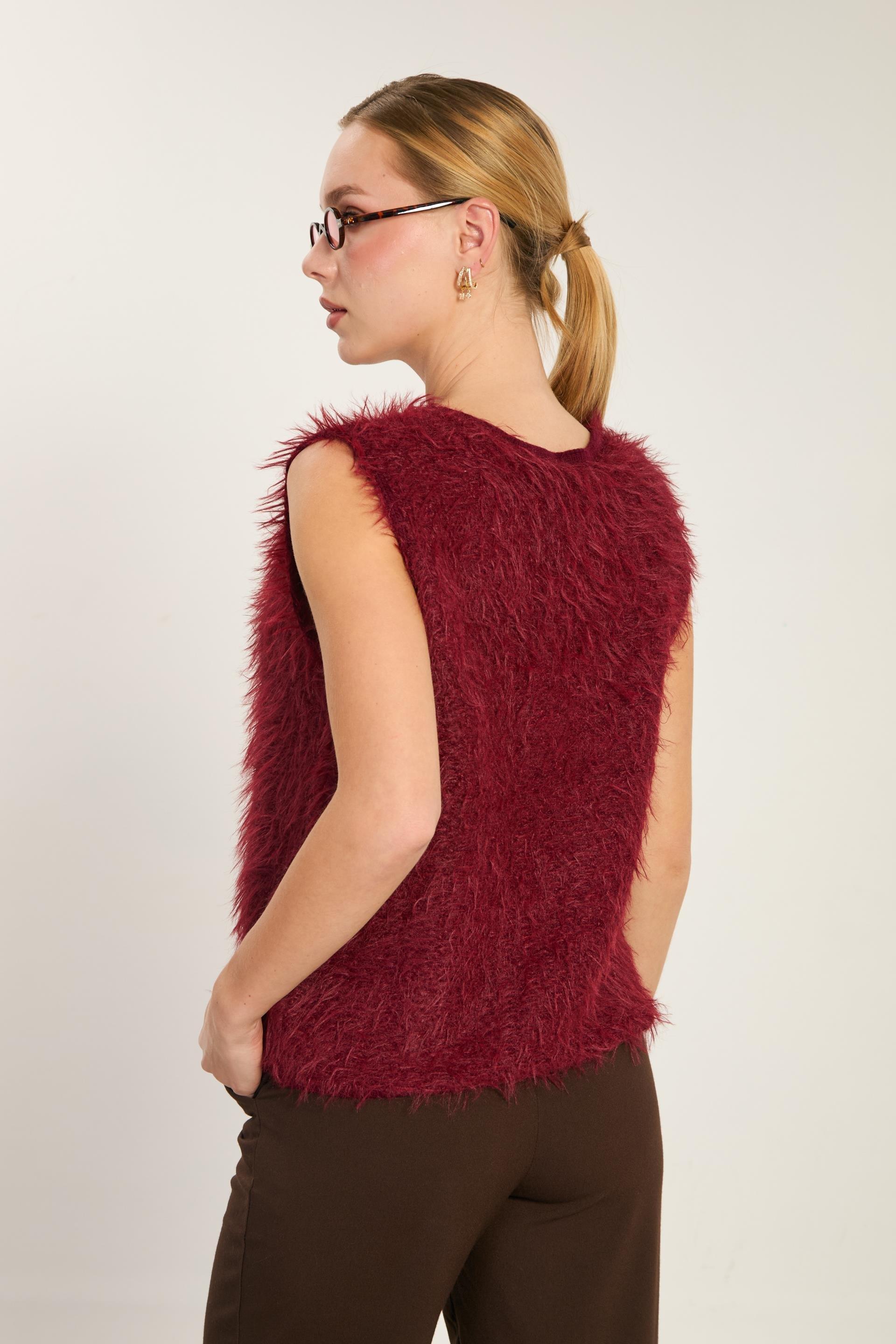 Gold düğmeli sakallı yelek-WS-07470 - Bordo
