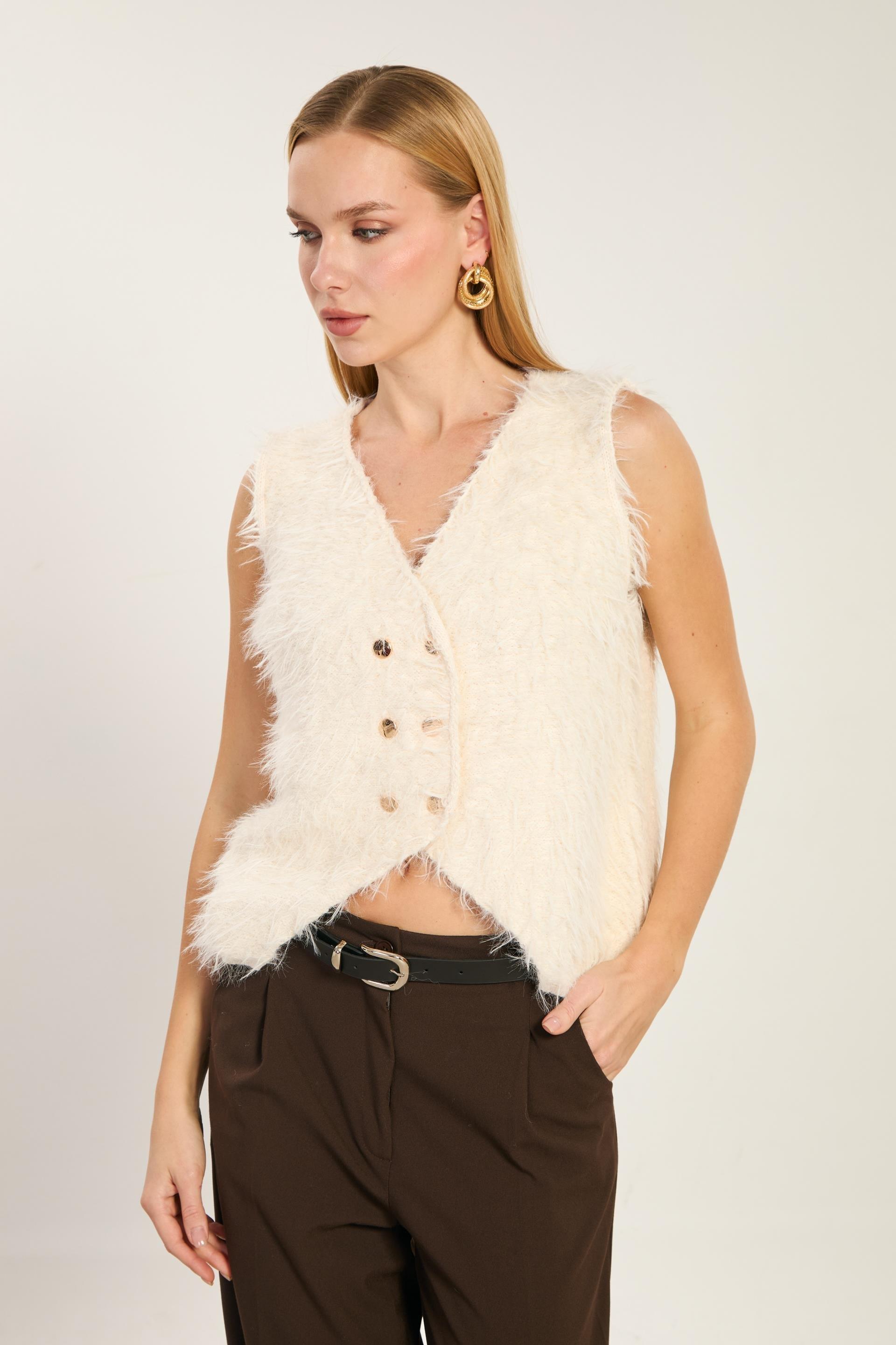 Gold düğmeli sakallı yelek-WS-07470 - Taş