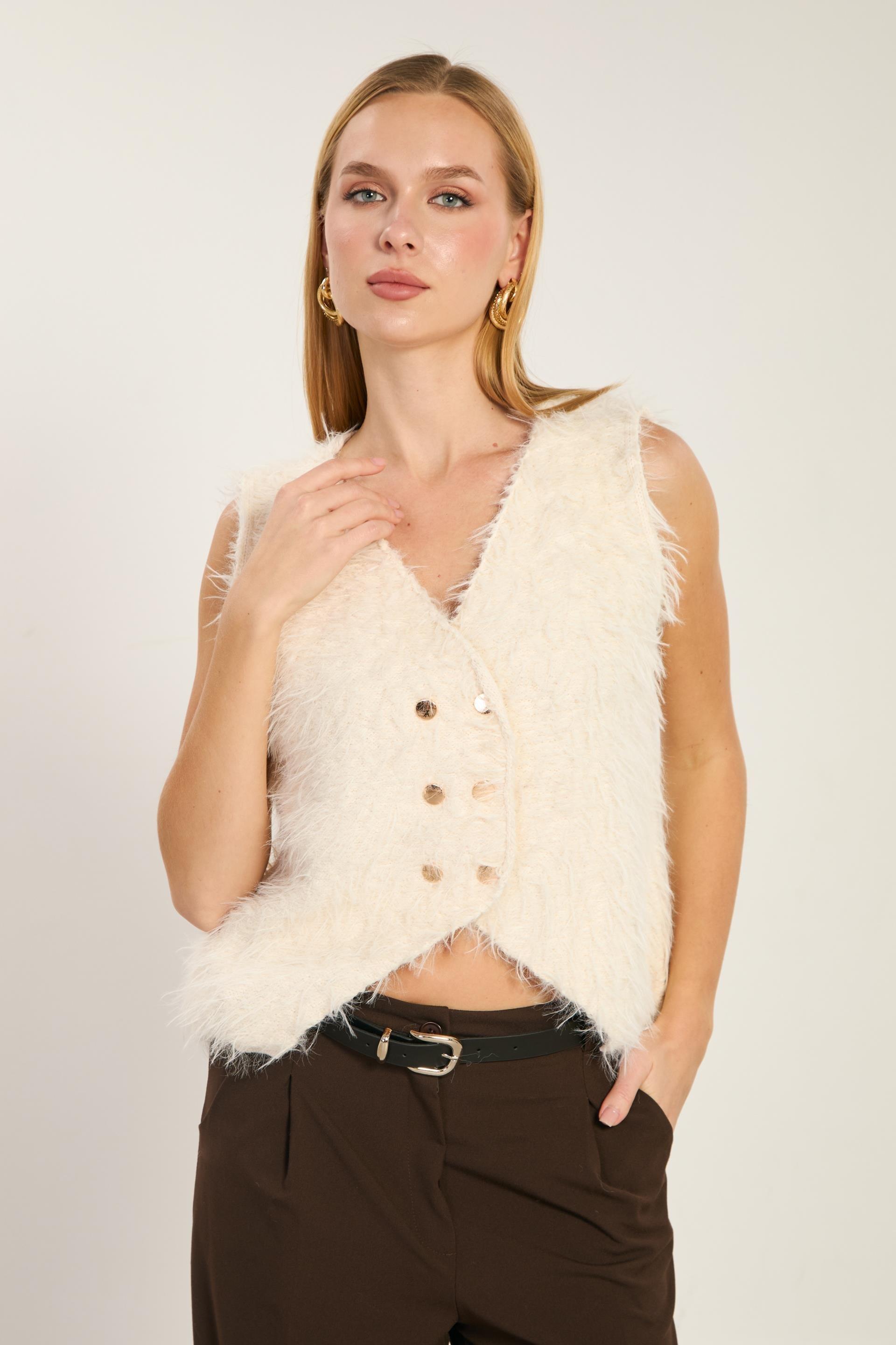 Gold düğmeli sakallı yelek-WS-07470 - Taş