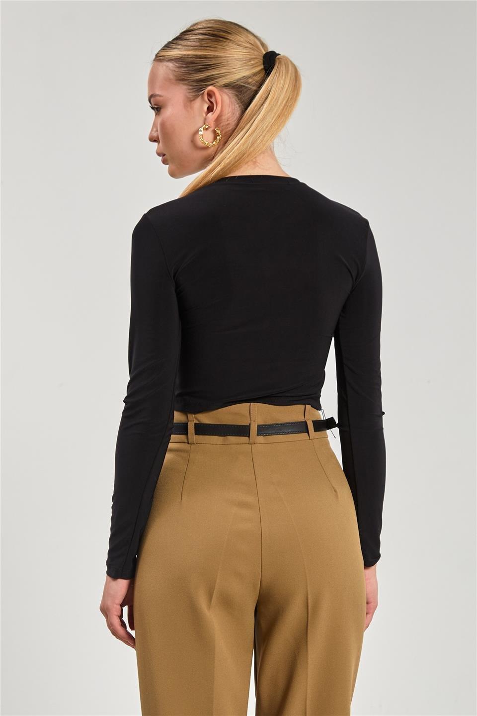 Gold düğmeli sandy bluz-13805 - Siyah