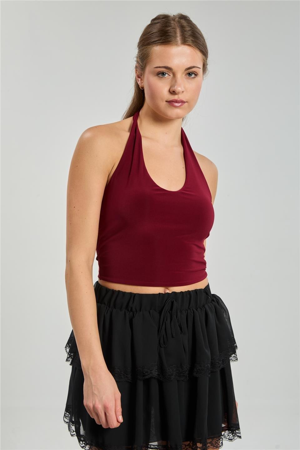 Halter yaka bluz-13835 - Bordo