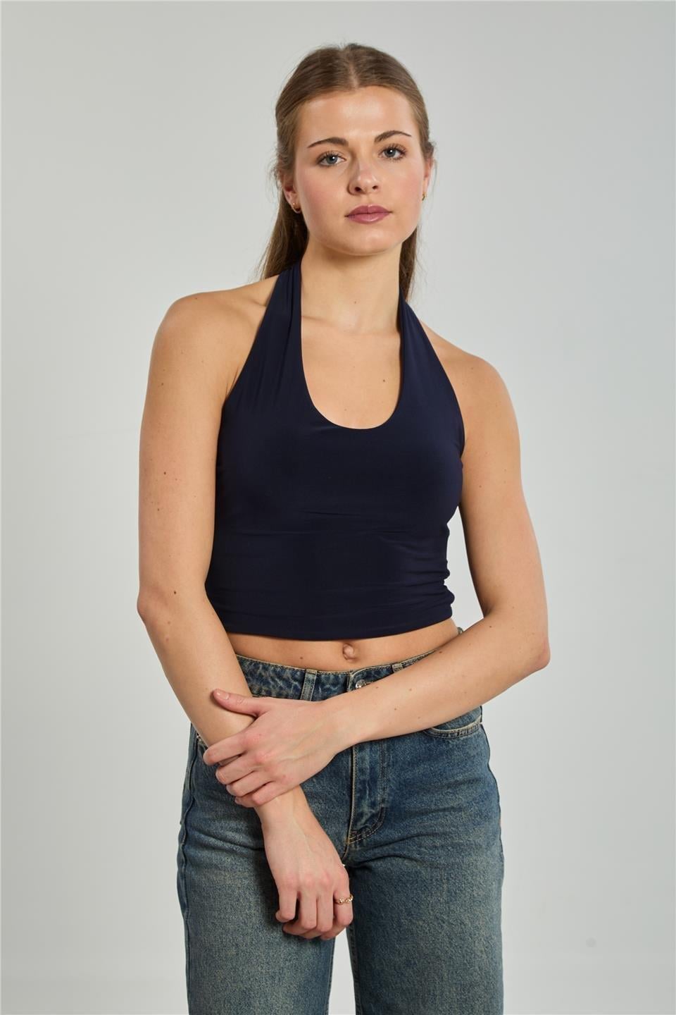 Halter yaka bluz-13835 - Lacivert