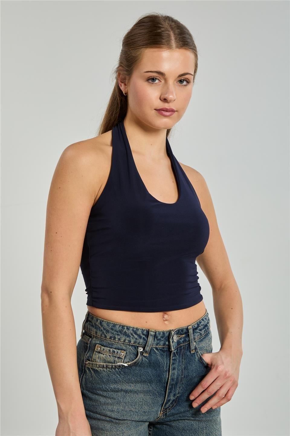 Halter yaka bluz-13835 - Lacivert