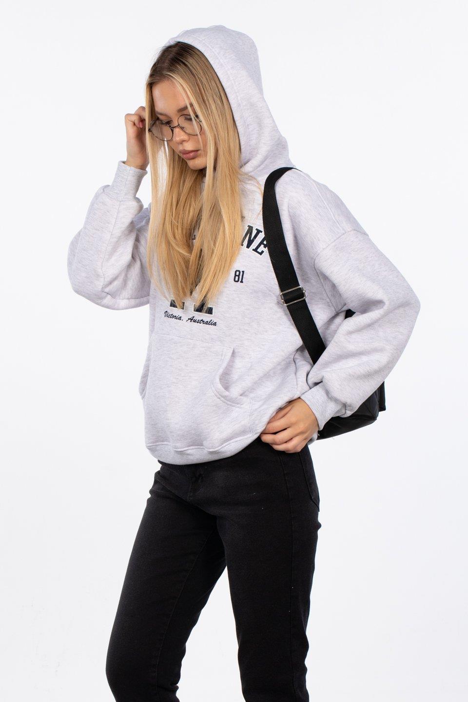 Kanguru cepli Melbourne baskılı sweatshirt-DVN0824 - Kar Melanj