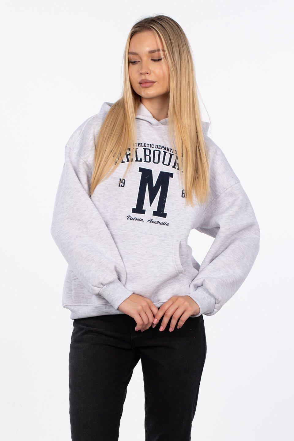 Kanguru cepli Melbourne baskılı sweatshirt-DVN0824 - Kar Melanj