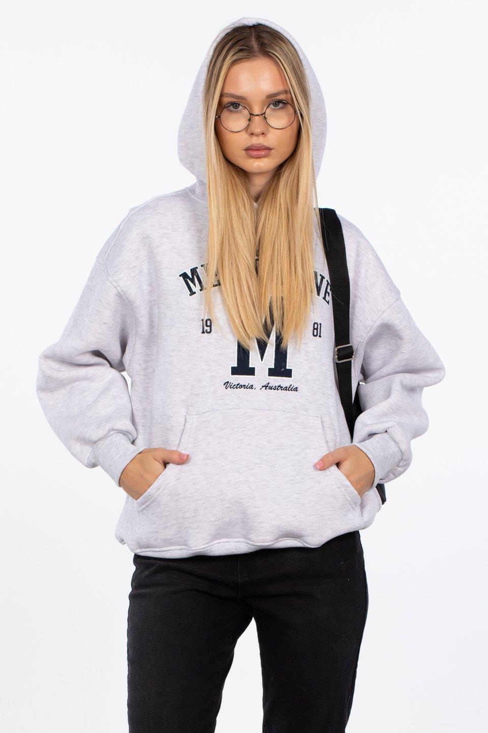 Kanguru cepli Melbourne baskılı sweatshirt-DVN0824 - Kar Melanj
